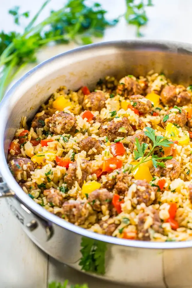 One-Skillet Sausage And Peppers With Rice