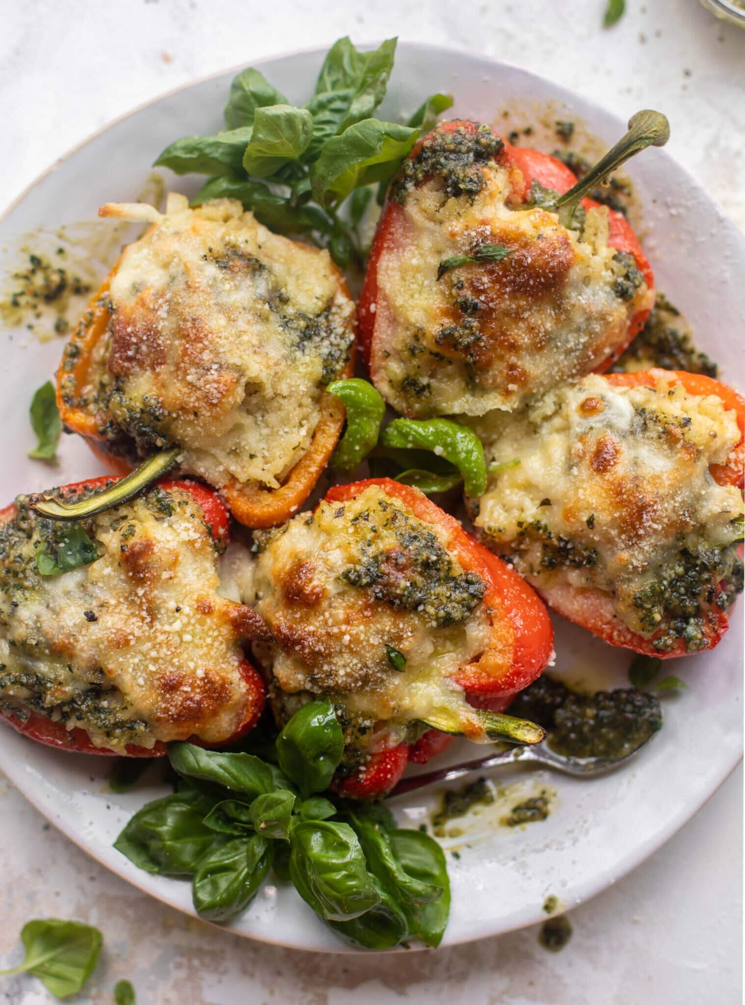 Pesto Risotto Stuffed Peppers