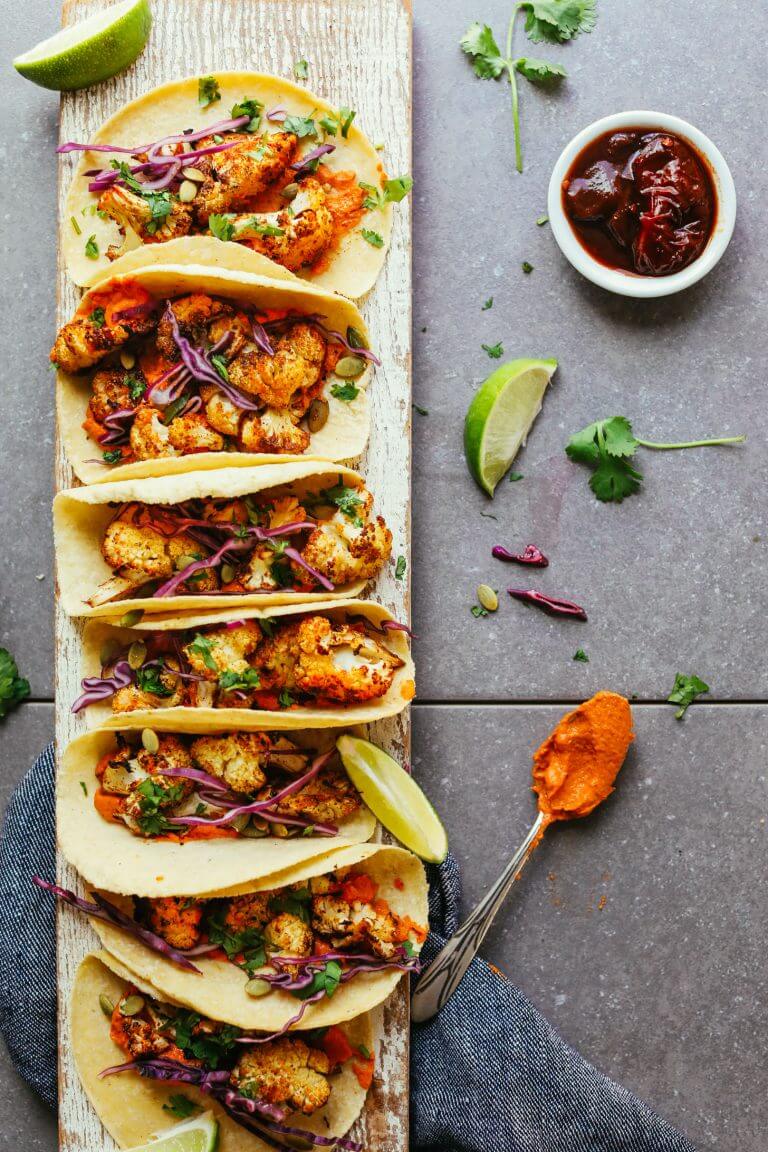 Roasted Cauliflower Tacos With Chipotle Romesco