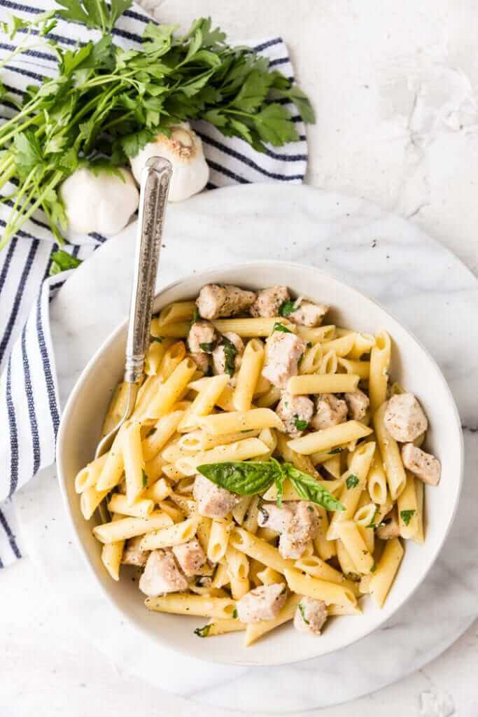 Roasted Garlic And Herb Penne Pasta With Pork