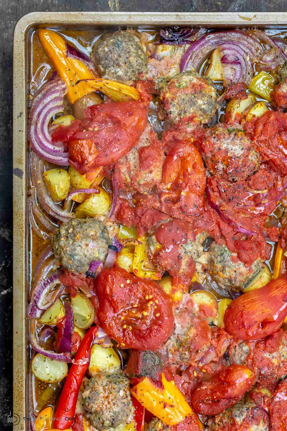 Sheet Pan Baked Meatballs Recipe With Vegetables