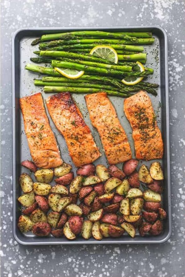 Sheet Pan Salmon and Asparagus With Potatoes