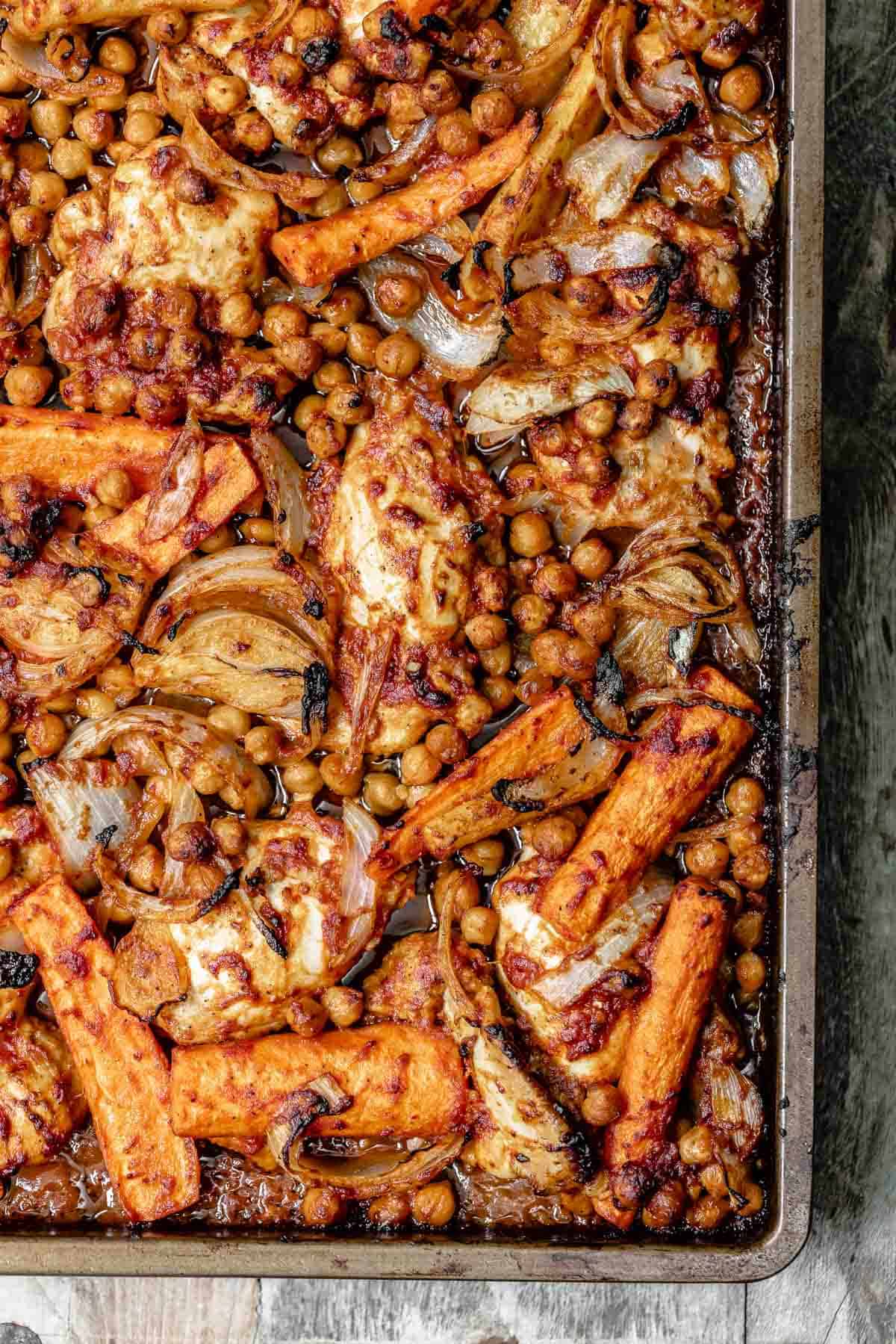 Sheet-Pan Smoked Paprika Chicken With Chickpeas and Carrots