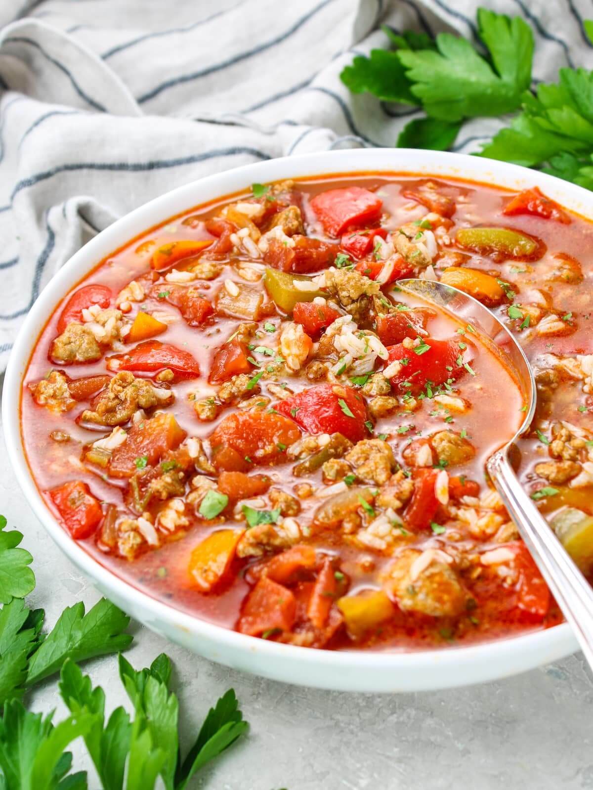 Stuffed Pepper Soup With Ground Turkey