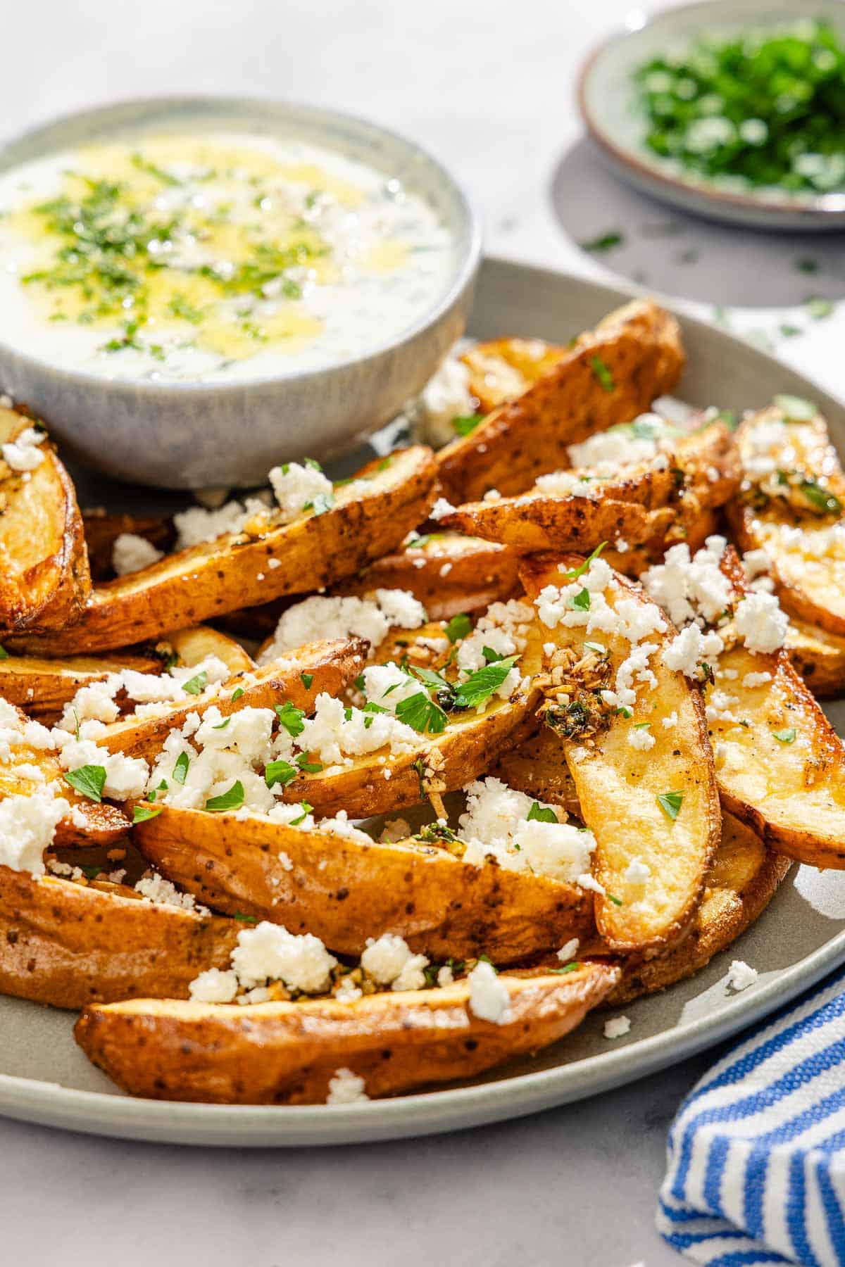 Greek Fries With Garlic and Feta (Patates Tiganites)