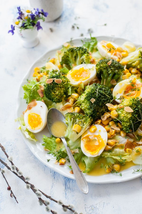 Broccoli Egg Salad With Corn and Honey Mustard Dressing