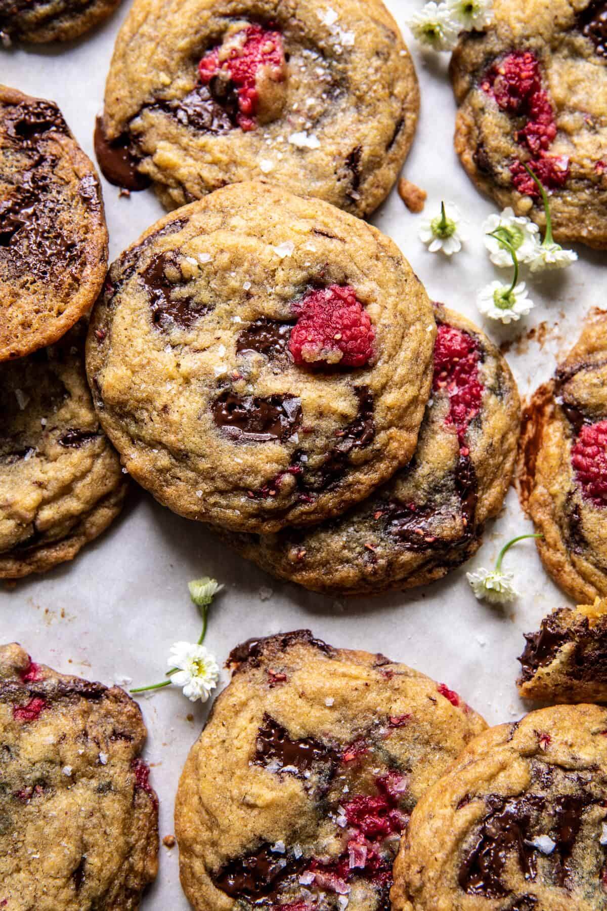 Brown Butter Raspberry Chocolate Chip Cookies