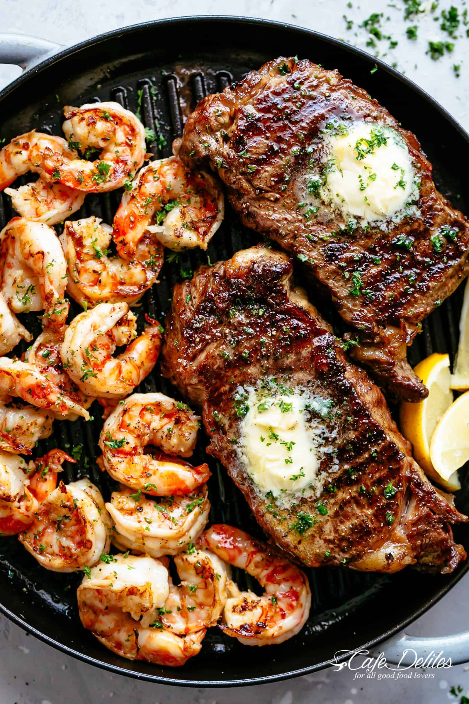 Garlic Butter Grilled Steak and Shrimp