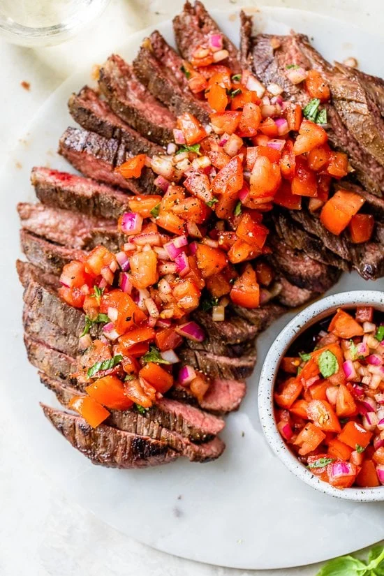 Grilled Steak With Tomatoes, Red Onion, and Balsamic