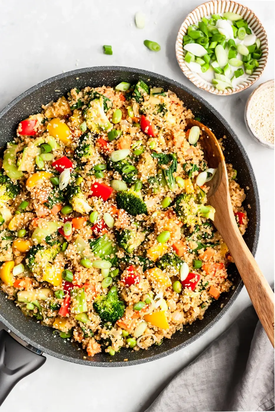 Veggie-Packed Quinoa Stir Fry With Sesame Peanut Sauce