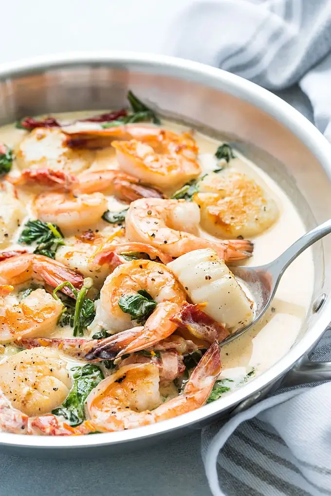 Creamy Tuscan Shrimp and Scallops