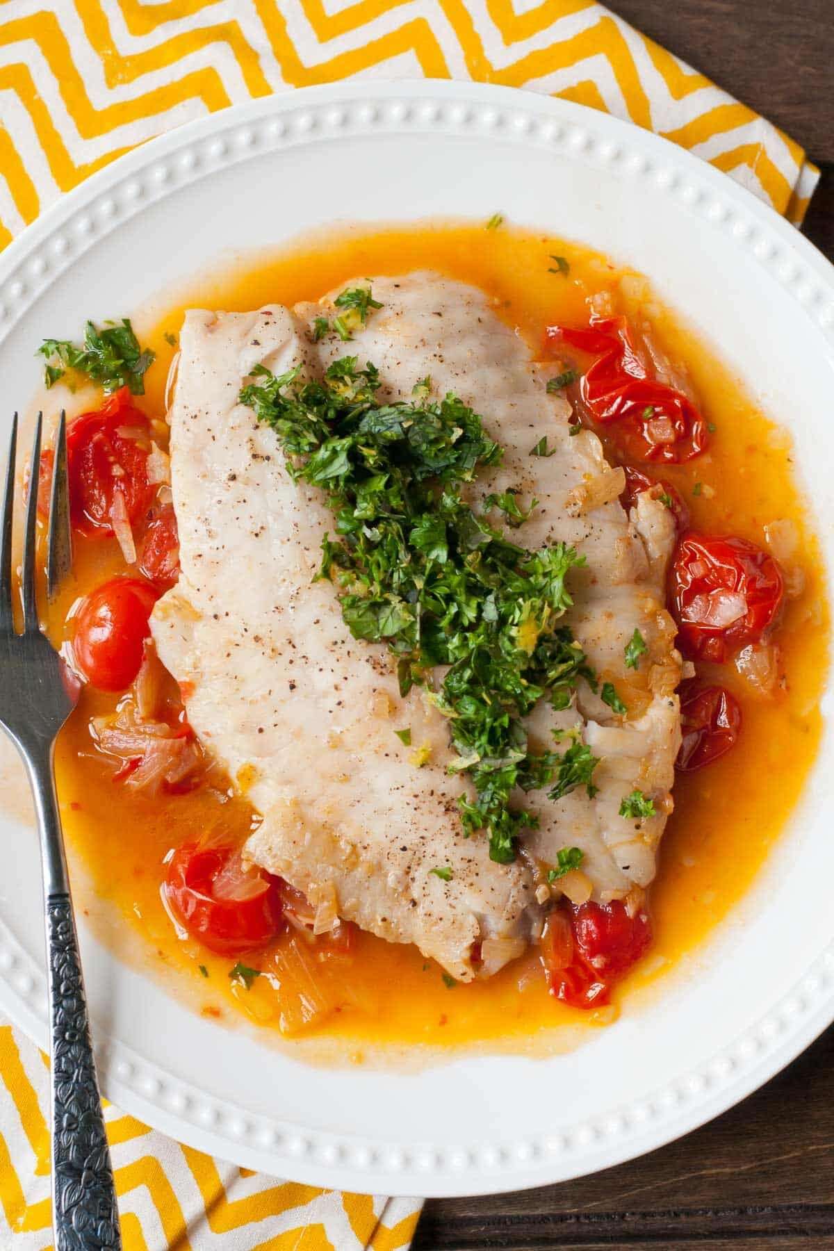 Easy Poached Tilapia With Tomato Wine Broth