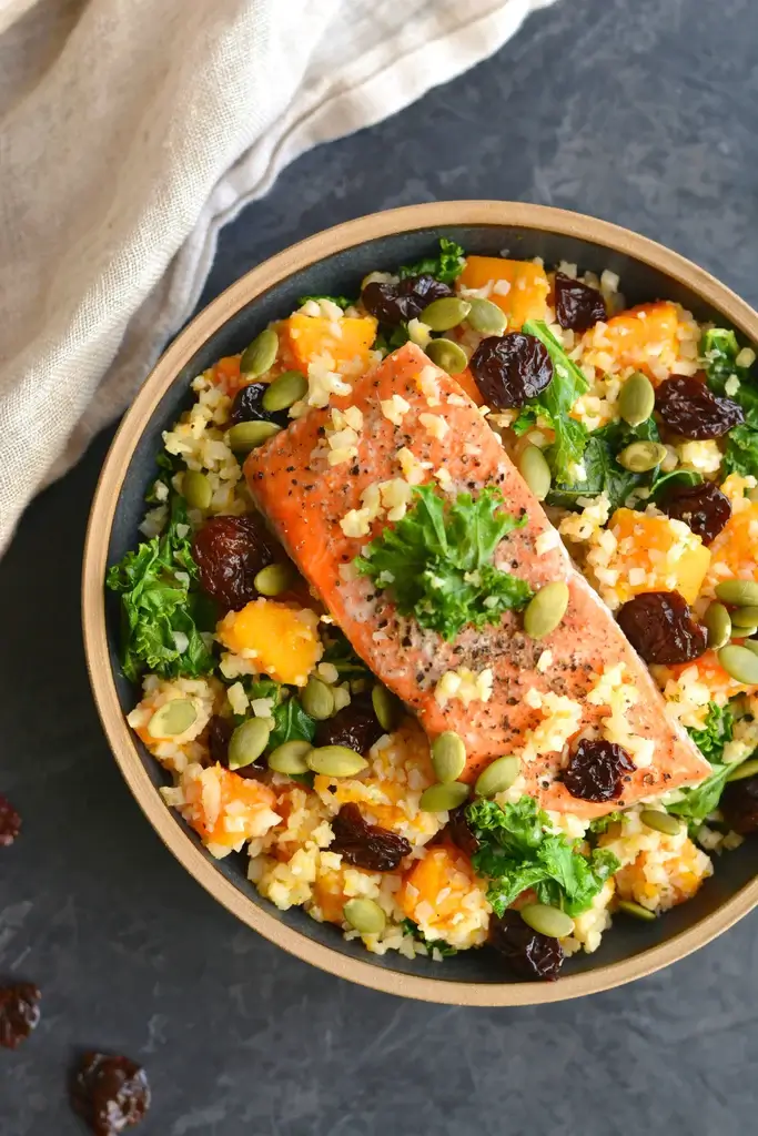 Fall Harvest Salad With Cinnamon Roasted Sockeye Salmon
