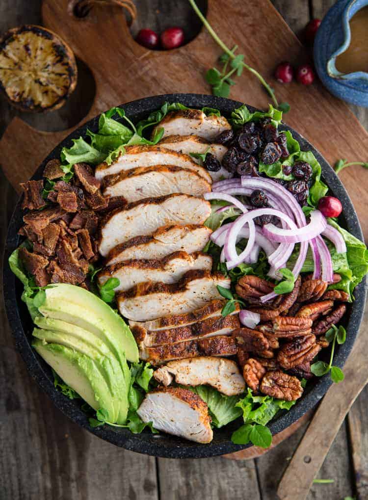 Grilled Chicken Salad With Candied Pecans and Balsamic Dressing