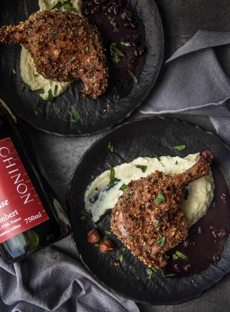 Grilled Duck Legs With Hazelnut Crust and Red Wine Sauce