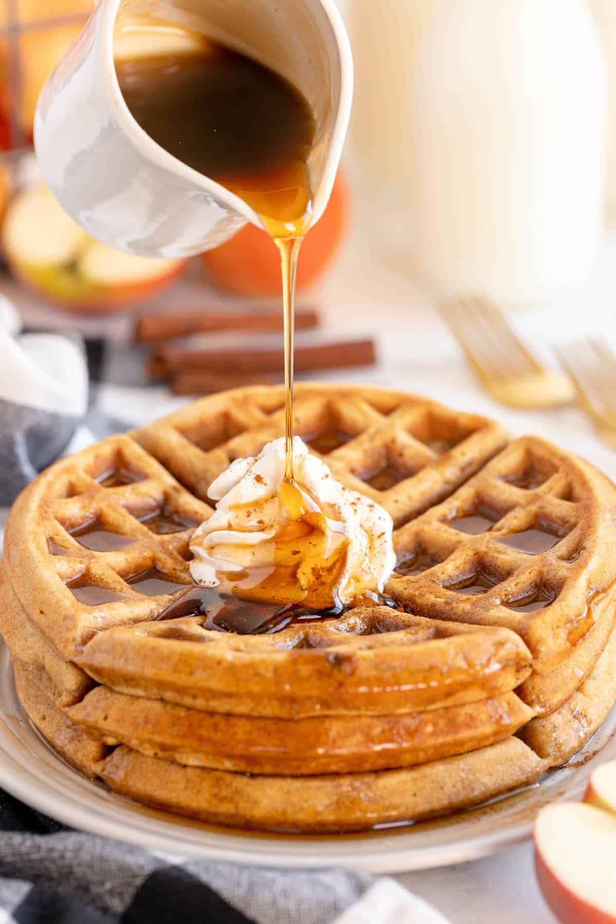 Homemade Apple Cinnamon Waffles (From Scratch)