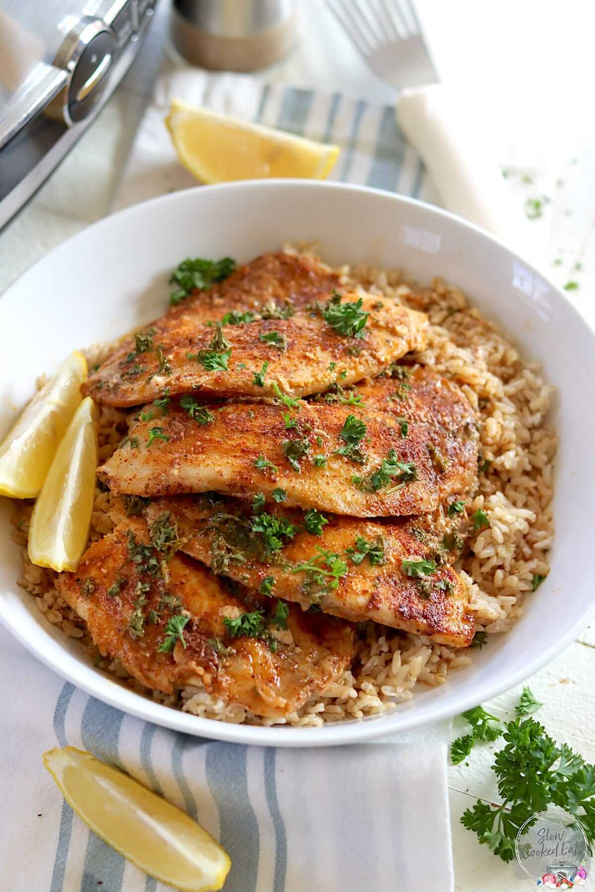 Lemon Garlic Butter Tilapia In Slow Cooker