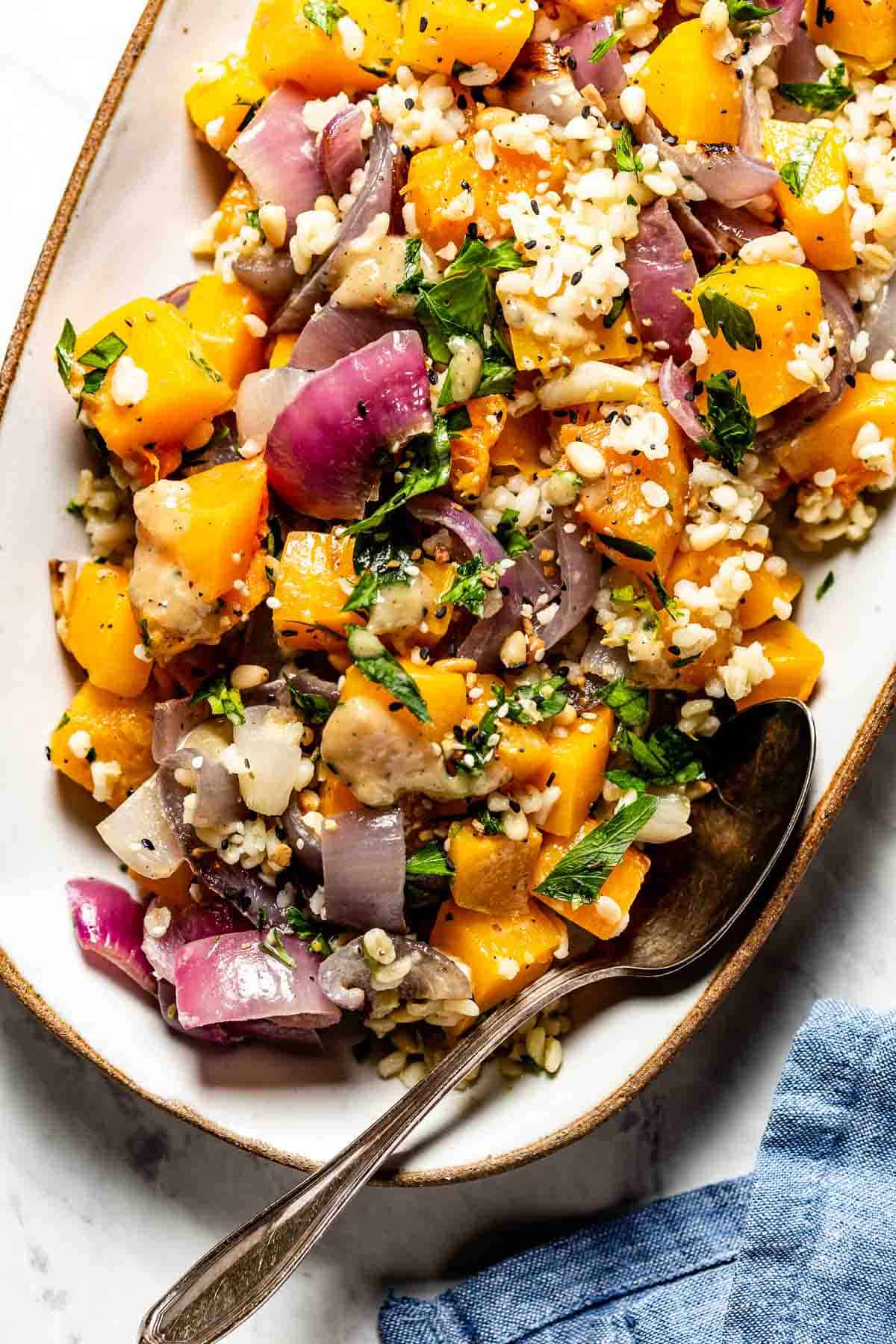 Ottolenghi's Butternut Squash Salad With Tahini and Bulgur