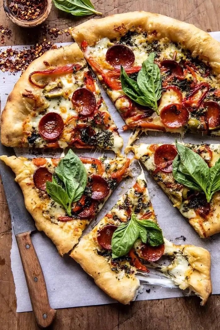 Pesto Pizza With Feta Stuffed Crust