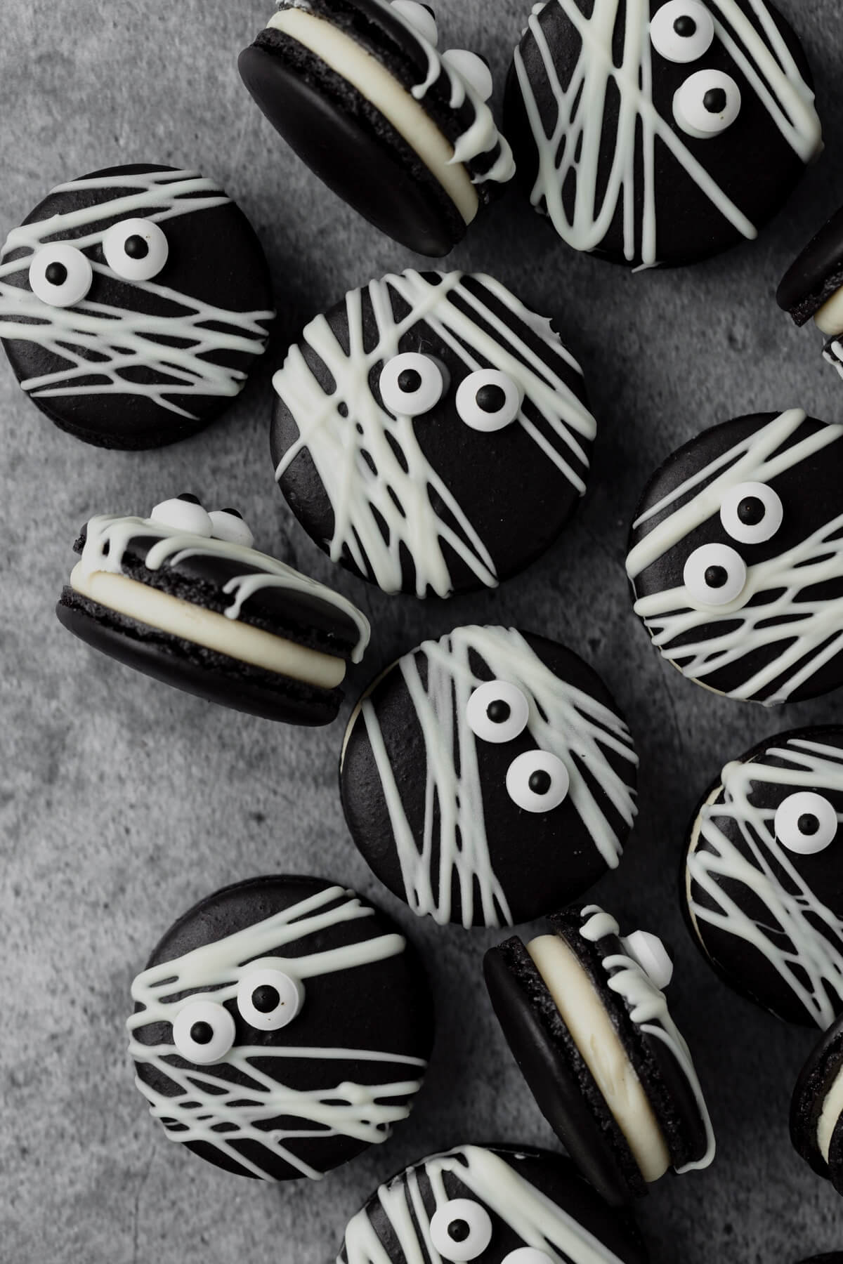 Black Cocoa Mummy Macarons