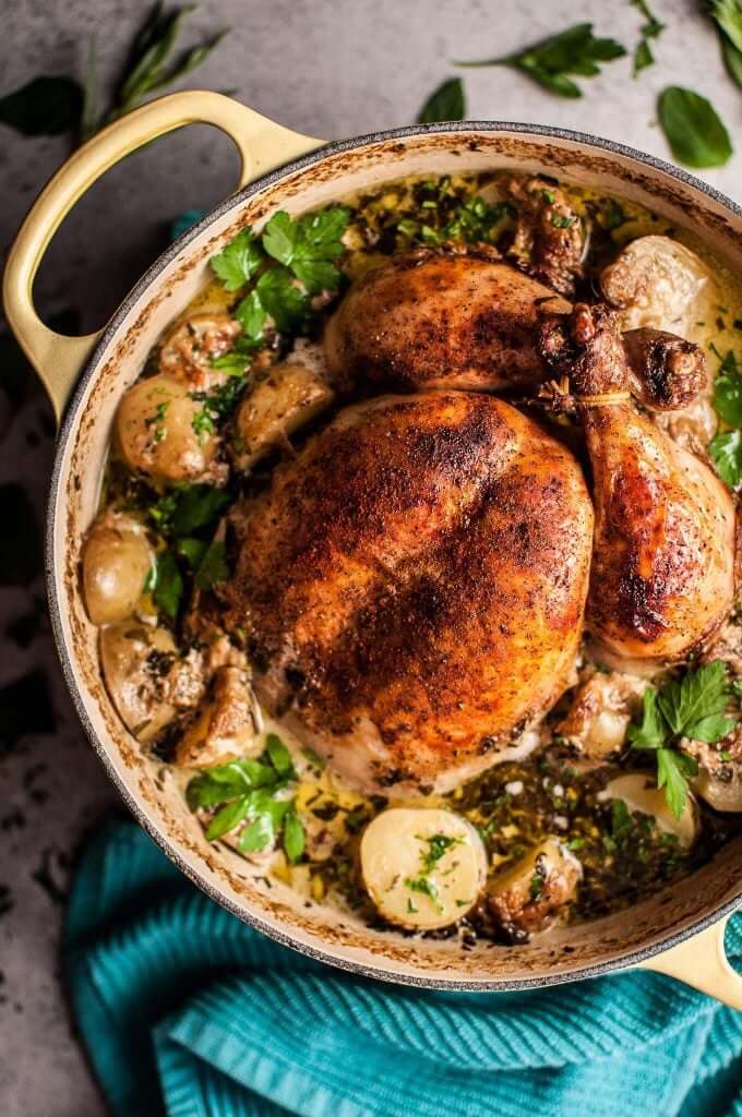Creamy Lemon and Herb Pot Roasted Chicken
