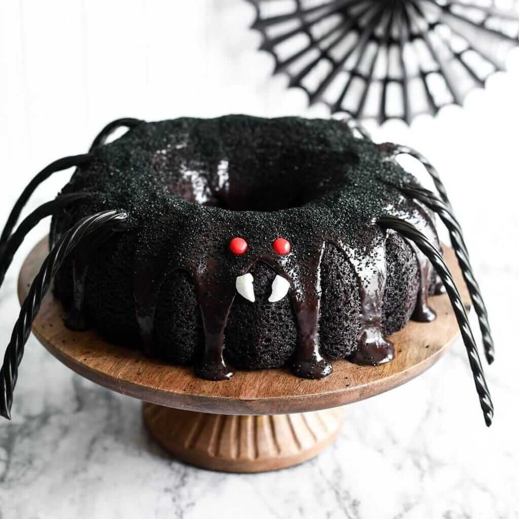 Dark Chocolate Spider Bundt Cake - Easy Halloween Dessert