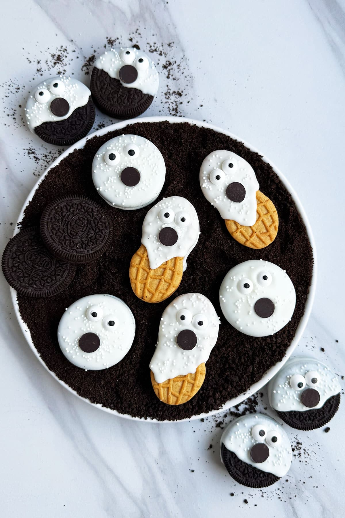 Easy Ghost Cookies (Oreos and Nutter Butter)