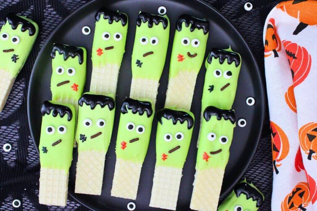 Frankenstein Wafer Cookies - Cute No-Bake Halloween Treat!