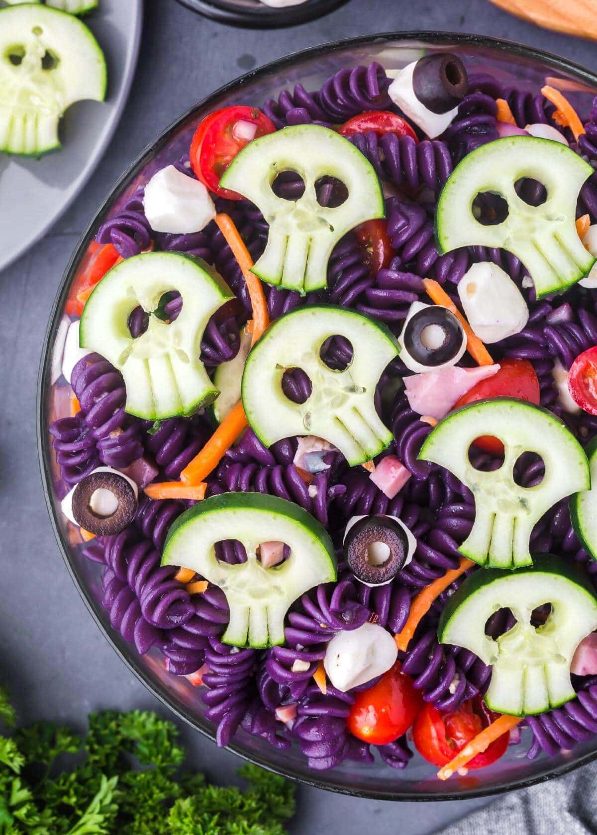 Halloween Pasta Salad (With Cucumber Skulls!)