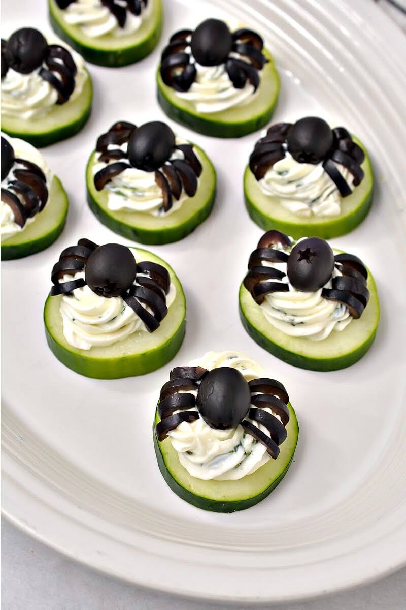 Keto Spider Cucumber Appetizer Bites