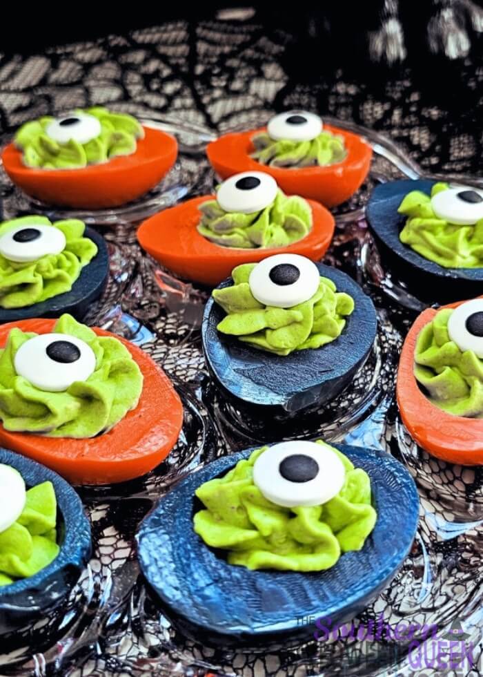 Orange & Black Halloween Deviled Eggs