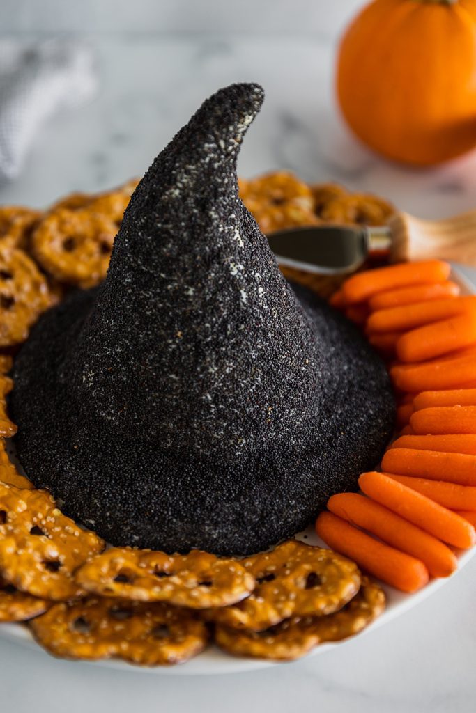 White Cheddar Witch Hat Halloween Cheese Ball