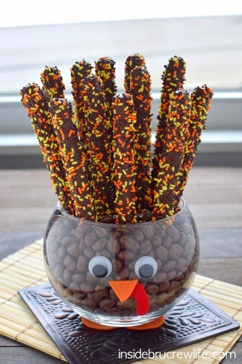 Chocolate Covered Pretzels In a Turkey Jar