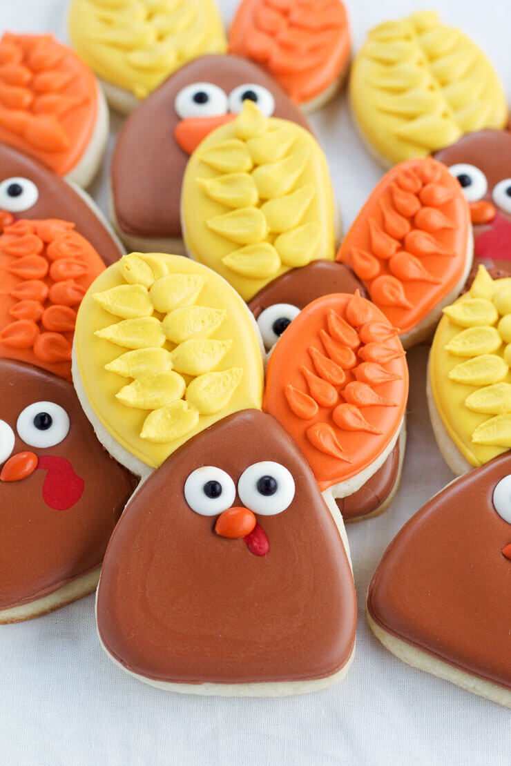 Decorated Turkey Cookies Made With a Bunny Cutter