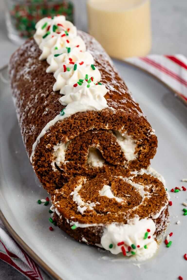 Gingerbread Cake Roll With Eggnog Whipped Cream