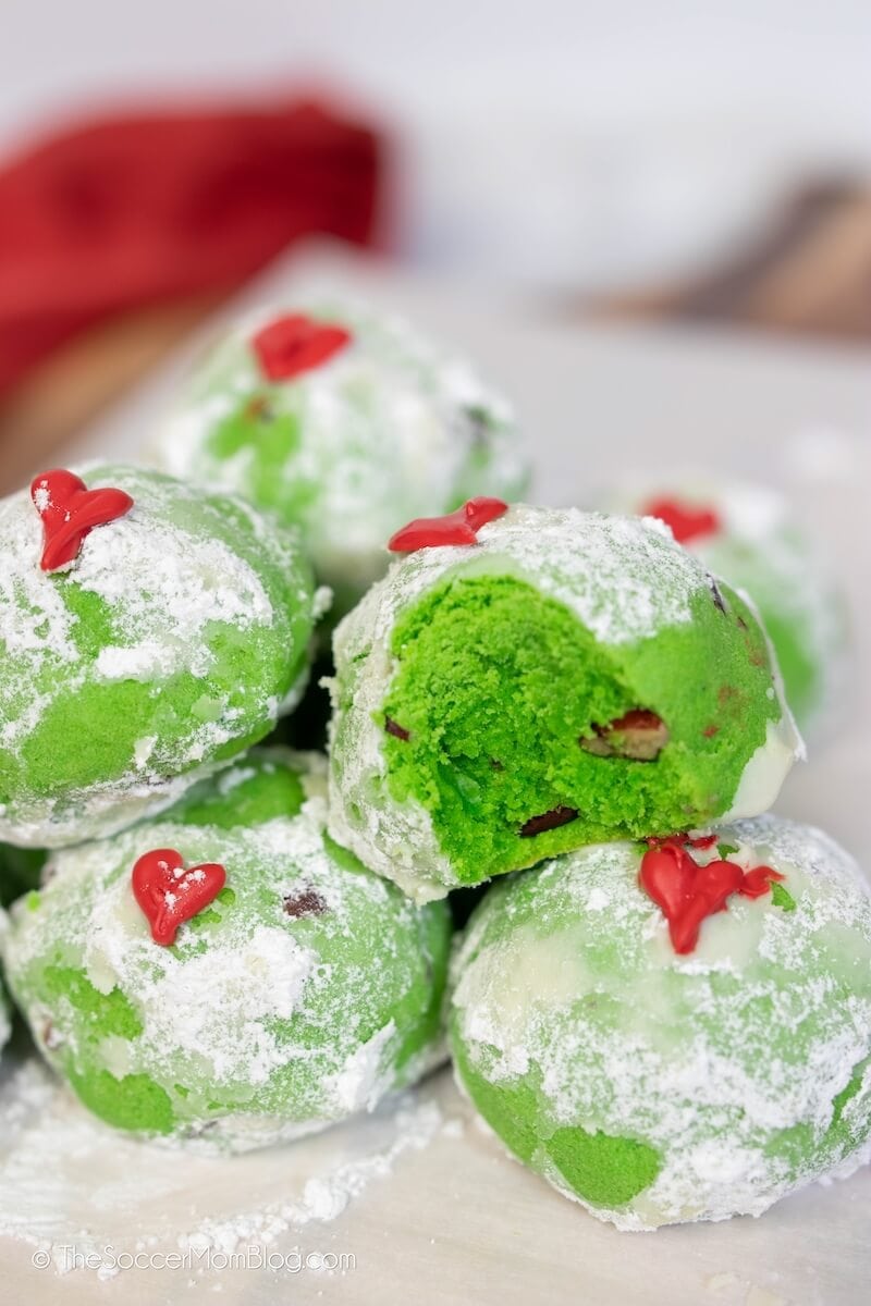 Grinch Snowball Cookies