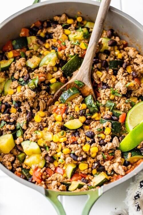 Ground Turkey Skillet With Zucchini, Corn, Black Beans and Tomato