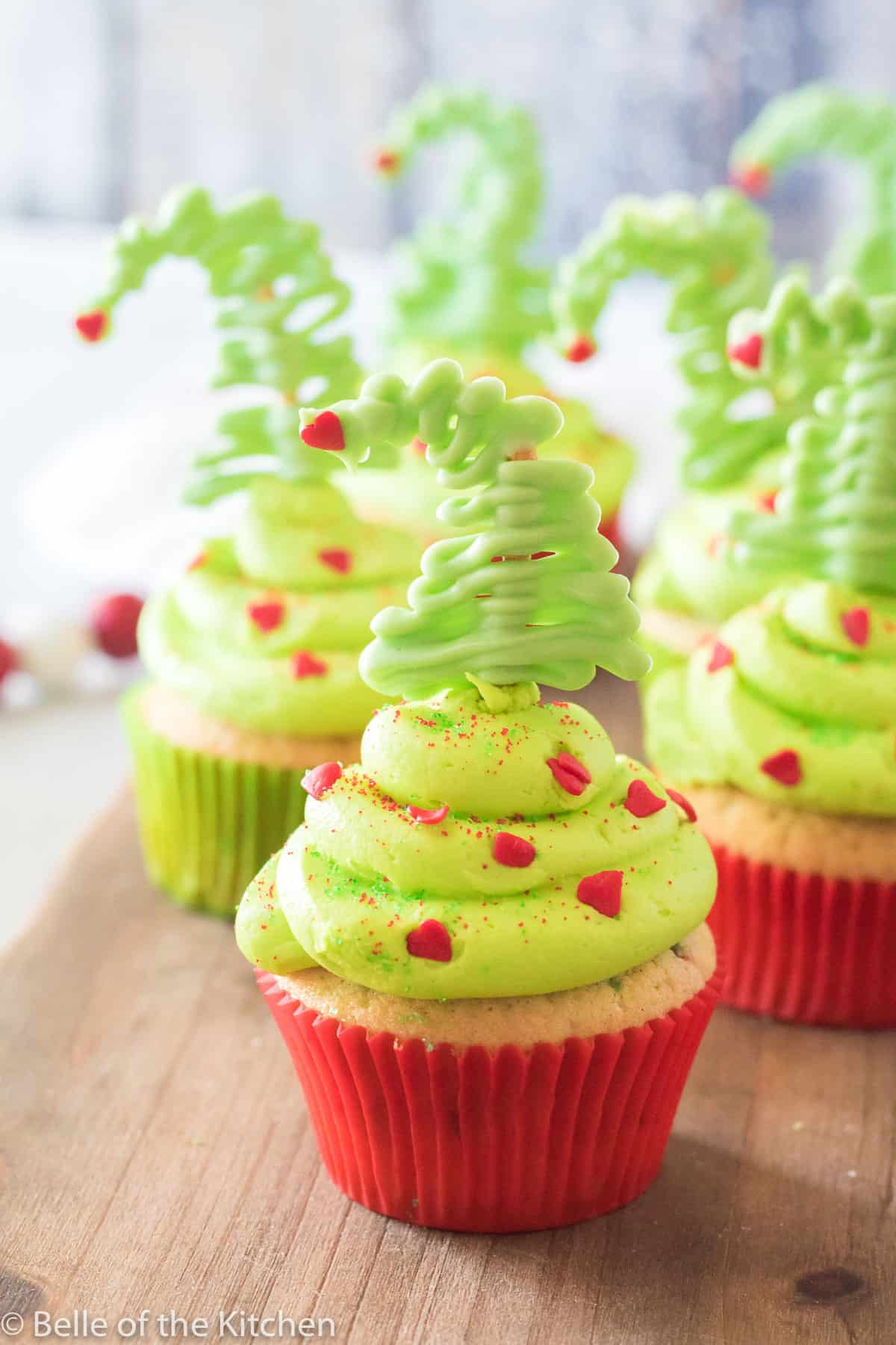 Grinch Cupcakes With Peppermint Frosting